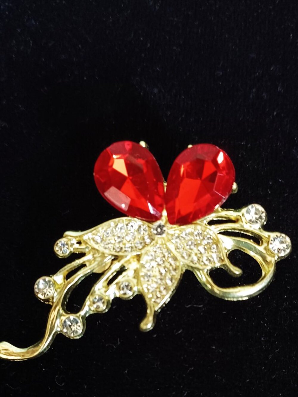 Gold Brooch with Twin Red Stones